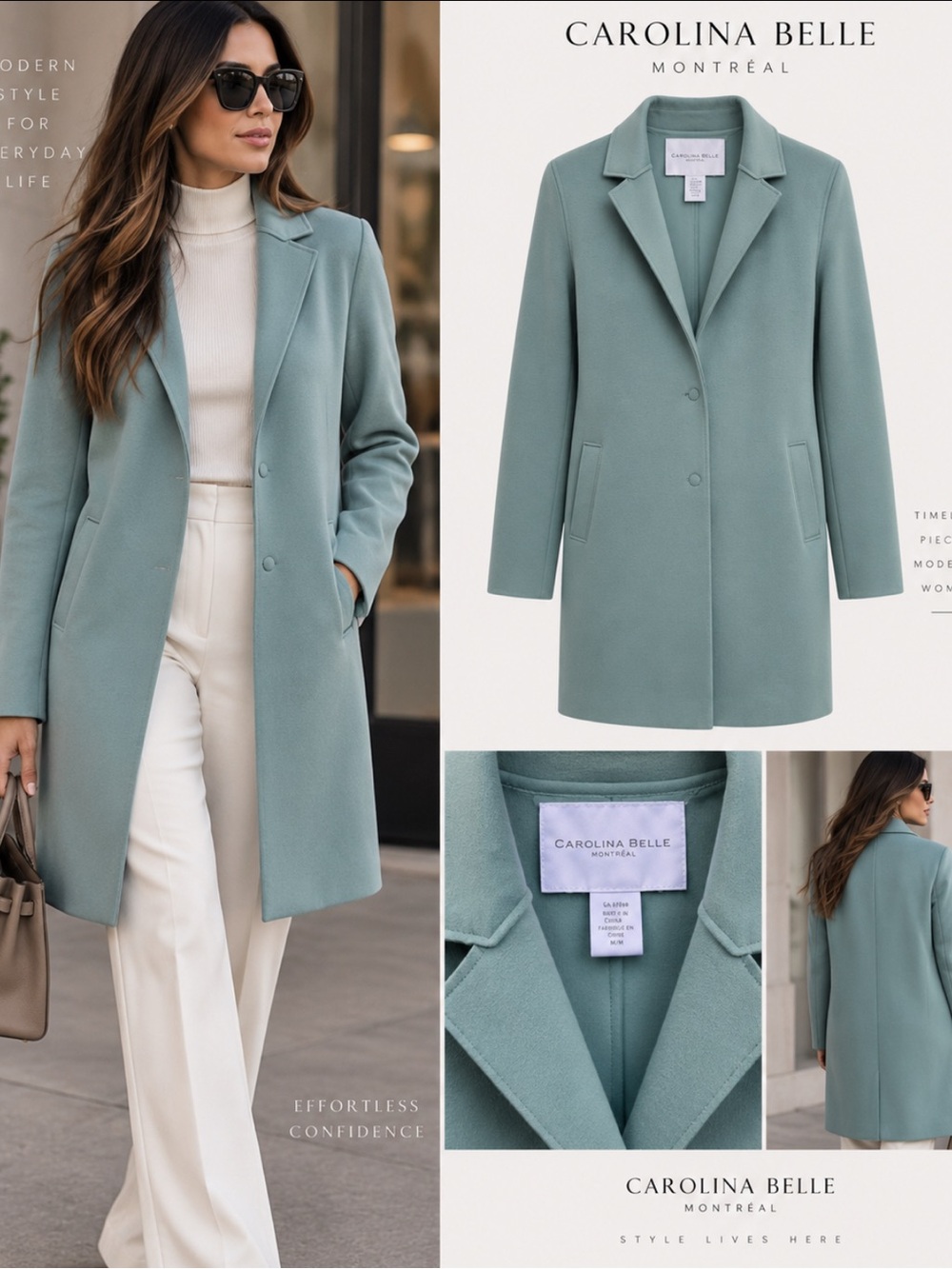 Carolina Belle Teal Long Single-Breasted Trench Coat